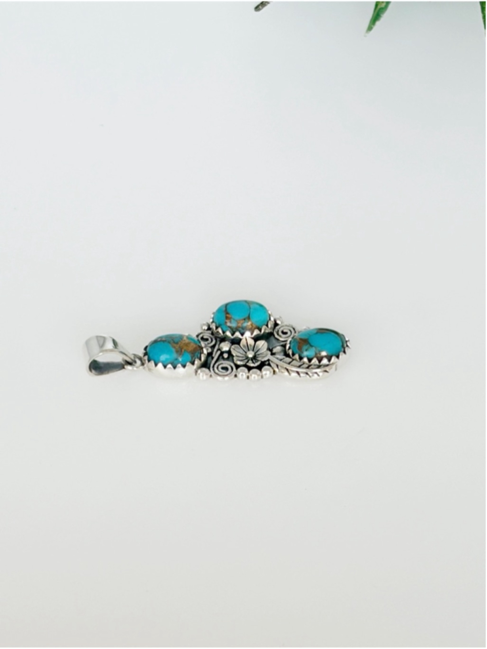 Pure Sterling Silver 925 Genuine Blue Copper Kingman Turquoise Pendant New - Picture 5 of 9
